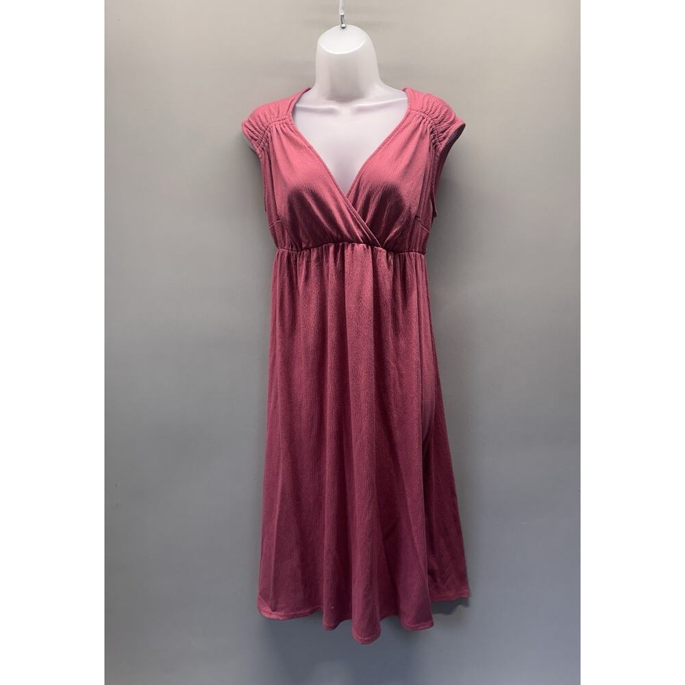 Isabel Maternity Pink Empire Waist Dress Women Small Stretch V Neck Midi Casual